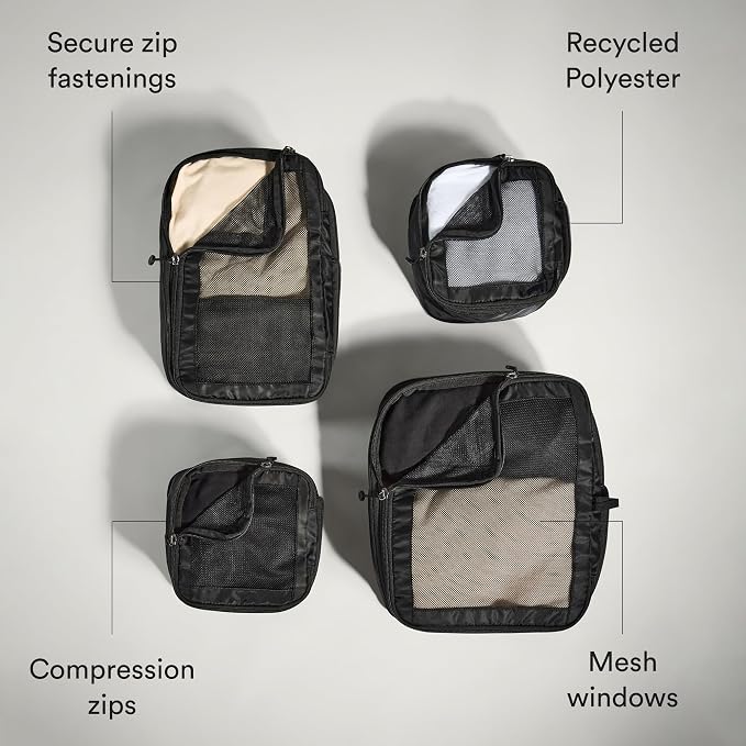ANTLER - Compression Packing Cubes for Travel, Luggage Organiser for Suitcases or Bags, Travel Accessories, Set of 4, Black - Image 4