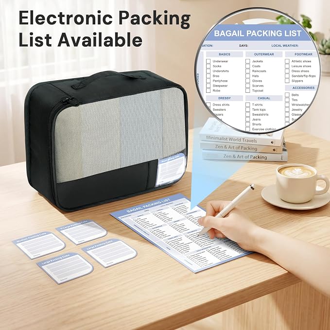 BAGAIL 9 Set Packing Cubes with Packing List Luggage Packing Organizers for Travel Accessories (Black) - Image 6