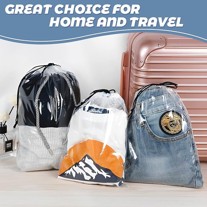 100 Pcs Shoe Bags for Travel,Large Transparent Travel Shoe Bags for Packing,Clear Plastic Drawstring Bag Shoe Dust Bags,Portable Shoes Organizers Pouch with Rope for Men and Women - Image 6