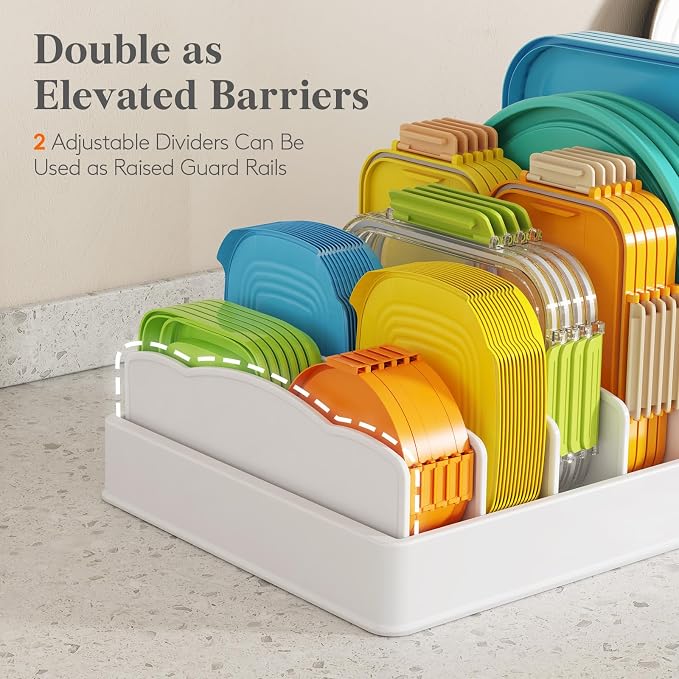 Lifewit Kitchen Cabinet Organizer for Food Contanier Lid with 9 Sections | Expandable Lids Holder with 8 Adjustable Dividers for Pantry Organizers and Storage, Home Organization, Large, 9.8"-17" - Image 5