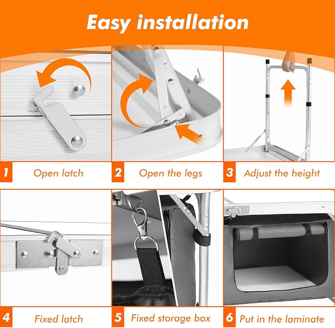 Camp Field Camping Folding Aluminum Table with Adjustable Legs for Outdoor Travel Beach, Backyards, BBQ, Party and Picnic Foldable Table - Image 4