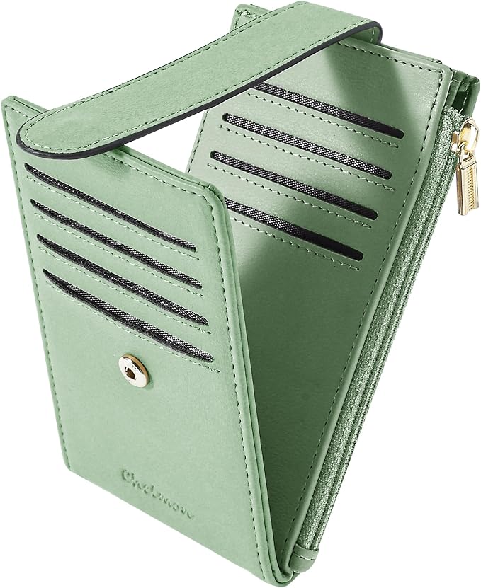 Chelmon Women's RFID Slim Card Holder Wallet | Thin Bifold Multi Card Case with Zipper Coin Pocket Purse for Women(Light Green) by Chelmon
