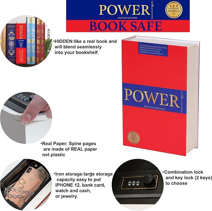 Power Power Book Safe Storage Box with Real Pages Combination Lock Box Money Safe Book Storage Lock Boxes for Personal Items Large Capacity Diversion Safes Hold Phone, Cash - Image 5