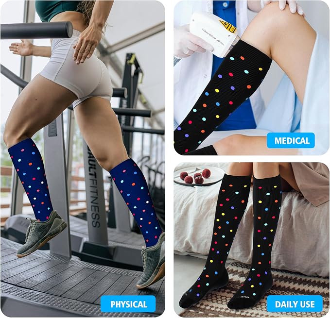 LEVSOX Cotton Compression Socks for Women&Men 20-30mmHg Knee High Cute Support Sock for Nurses Pregnancy Travel - Image 7