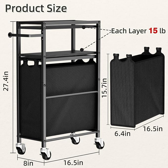 Toilet Paper Holder with Storage Bag & Wheels - Freestanding Bathroom Organizer Holds 9 Rolls for Small Spaces, Essentials Storage Beside Toilet-Black - Image 2