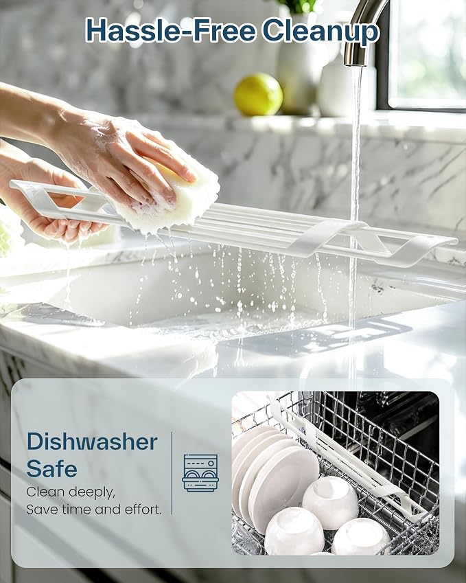 Ohuhu Corner Sink Strainer, Sponge Holder for Kitchen Sink Organizer - Silicone Wrapped Steel Anti Slip Rust Triangle Over the Sink Roll-UP Dish Drying Rack Caddy Kitchen Sink Accessories - Image 9