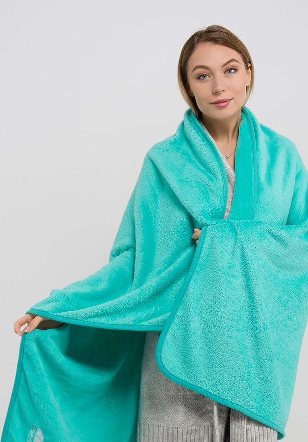 BlueHills Premium Soft Mini Plush Travel Blanket Value Pack Set of 2 - Airplane Travel Essential Flight Blanket Throw in a case Compact for Car Plane Travel Gift – Light Pink and Teal Green - Image 6