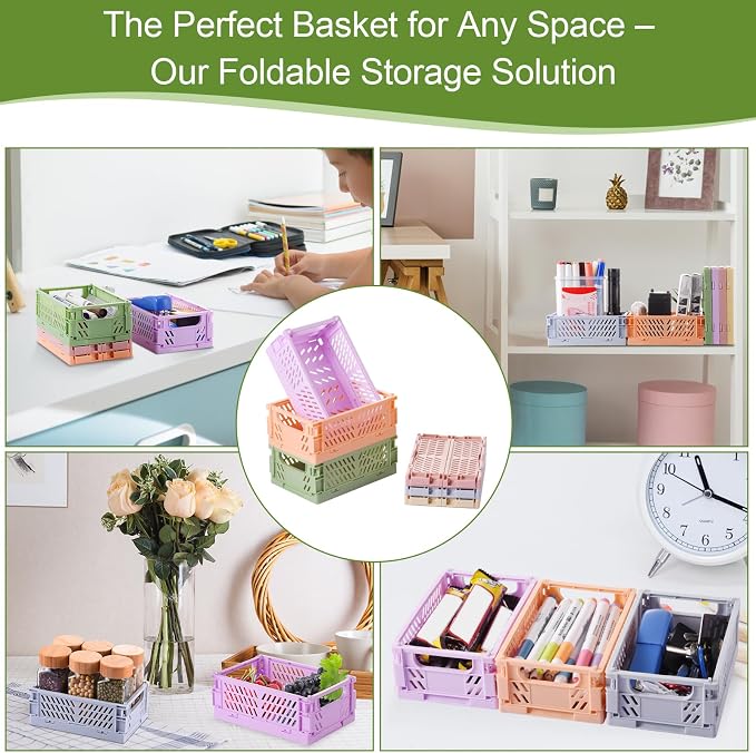 HUUSMOT 6-Pack Collapsible Small Plastic Storage Baskets, 5.9"x3.8"x2.2" | Pastel, Space-Saving, Collapsible Plastic Bins, Cute Mini Storage Crates, for Classroom, Kitchen, Office, Bedroom - Image 5