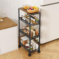 4-Tier Slim Utility Rolling Laundry Cart with Wheels, Easy to Assemble | 9.1" Wide for Narrow Spaces, Wood Top with Metal Frame, Mobile Storage Shelves for Bathroom, Kitchen, Office by TIPGO