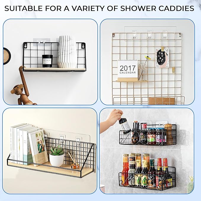 Shower Caddy Adhesive Replacement Hooks, Heavy Duty Waterproof Strips, No Drilling for Bathroom Shelves, Kitchen Racks, and Soap Holders (Transparent-6 Pack 1&3 Hook) - Image 8