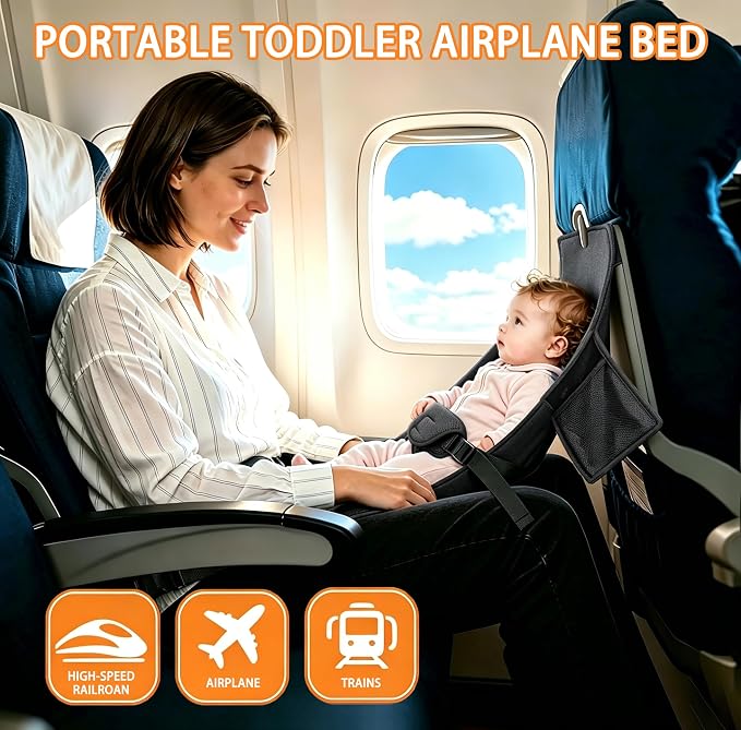 Toddler Airplane Bed, Dark Grey, Baby Travel Essentials, 31*17 In | Portable Seat Extender Travel Bed for Kids, Soft Baby Travel Essentials for Flying, Long Flight Must Haves Footrest - Image 3