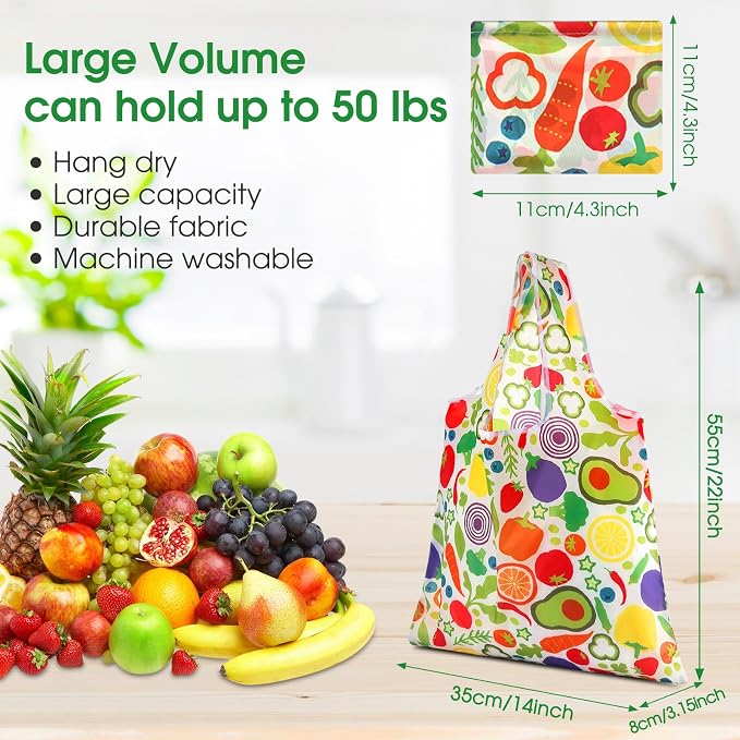 Eccliy 24 Pieces Reusable Grocery Bags Polyester Shopping Bags for Groceries Multi Colors Reusable Foldable Shopping Tote (Fruits Style) - Image 2