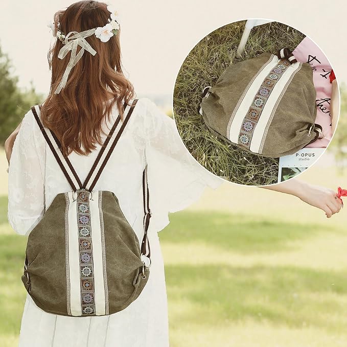 Goodhan Women Canvas Backpack Daypack Casual Shoulder Bag, Vintage Heavy-duty Anti-theft Travel Backpack - Image 7