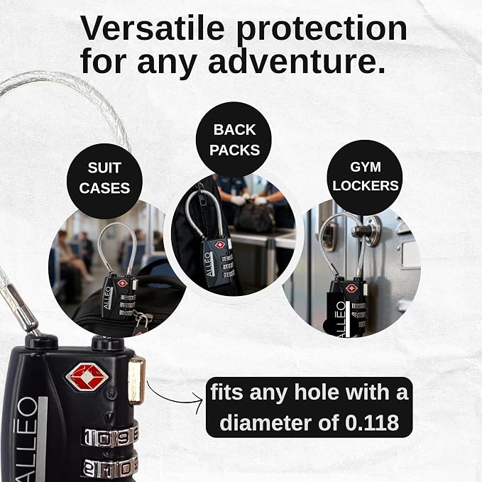 Alleo TSA Locks for Luggage 2 Pack Travel Locks TSA Approved - Secure Suitcase Lock with Combination Code. Good for Gym, Toolbox, Backpack and More - Image 4