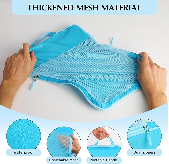 PFEYRPK Lightweight Compression Packing Cubes for Suitcases, Compressible Expandable Travel Packing Organizer with Clear Toiletries and Backpack Bag, Travel Essentials for Carry on Luggage 7 Set - Image 5