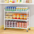 3-Tier Expandable Rolling Pantry Organizers and Storage Cart with Wheels, Adjustable Pantry Floor Organizer, Snack Cart for Pantry, Kitchen Storage Cart with 4 Hooks for Snack, Food, Vegetables, White by 3IngSeagulls