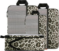 U+U 4 Set Compression Packing Cubes, Travel Organizers (Leopard) | Space-Saving & Lightweight Travel by UU