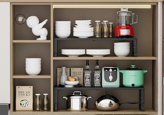 Jojocross Expandable Adjustable Stackable Kitchen Organizer, Spice Rack,Metal Pantry Storage Shelves Racks,Counter Shelf for Cabinets, Countertop, Cupboard (3 Packs/Medium/Black) - Image 6