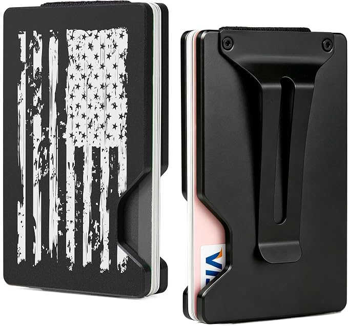 Slim Wallet for Men,RFID Blocking Minimalist Metal Wallet, Money Clip/Cash Holder, Front Pocket Aluminum Credit Card Holder, Ideal Gift for Men,American USA Flag by Unknown
