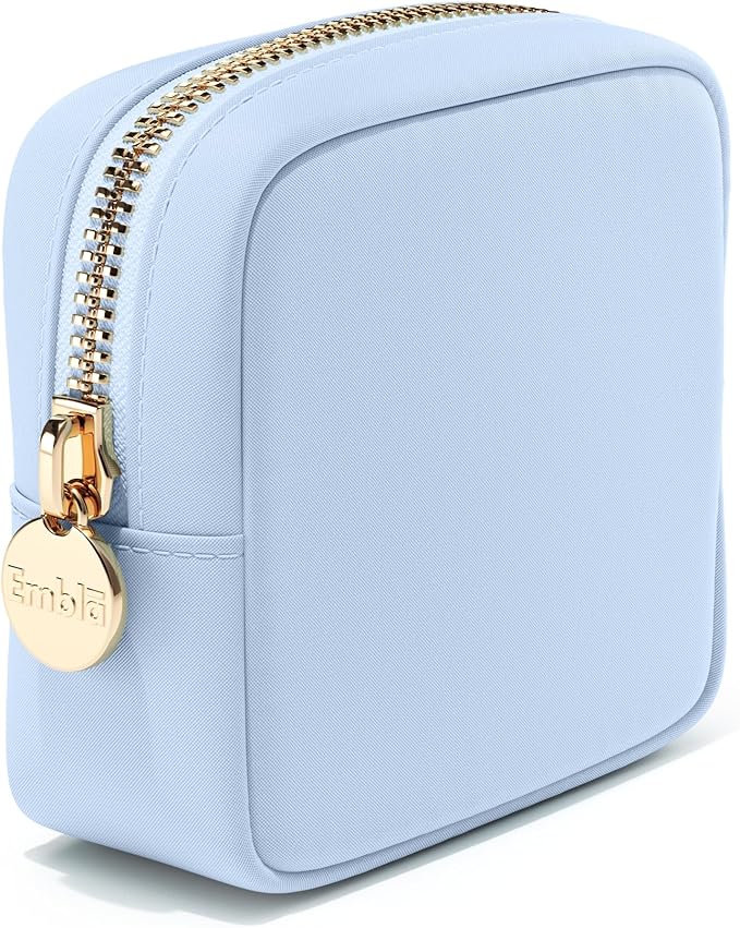 Embla Small Makeup Bag for Purse, Mini Waterproof Nylon Cosmetic Pouch, Durable and Lightweight Travel Toiletry Bag with Smooth Zipper, Blue by Embla