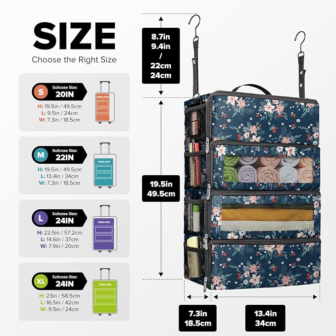 Suitcase Organizer, Travel Luggage Organizer Hanging Shelves Packing Cube Closet/Collapsible Portable Travel Organizer for Carry-on, Medium, Berry - Image 2