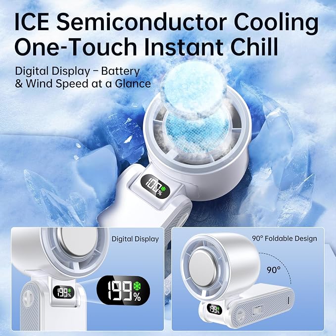 Handheld Portable fan with Turbo Cooling 5500mAh 199 Speeds | 20000 RPM Hand Held Fan Rechargeable Powerful Mini Personal fan for Travel, Outdoor, Beach & Makeup - Image 4