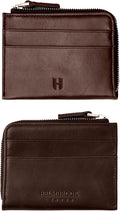 RFID Blocking Zipper Wallet, Slim Business Card Holder, Men & Women, Handcrafted Full-Grain Leather, Gift Box & Pouch, Christmas & Birthday, Brown by HelmbrookLondon