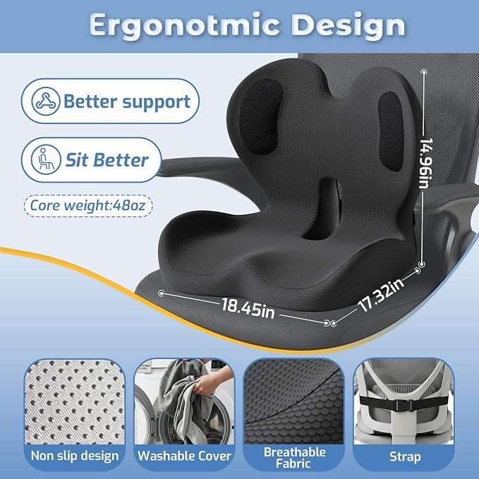 Seat Cushion,Memory Foam Chair Cushion for Office and Car,Ergonomic Coccyx Seat Cushion for Tailbone,Sciatic Nerve,Lower Back Pressure Relief,Lumbar Support Pilow for Office,Car,Truck,Desk Chair - Image 7
