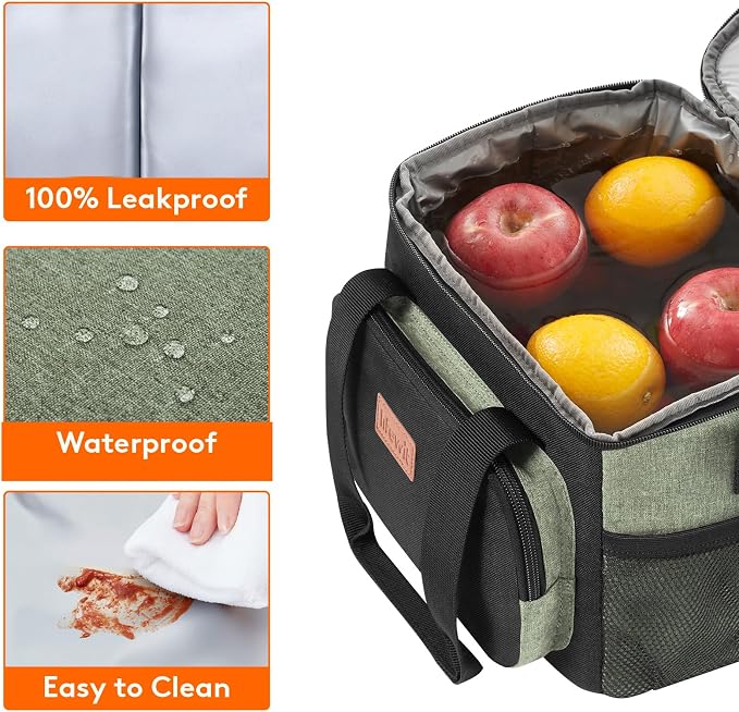 Lifewit Medium Lunch Bag, Insulated Lunch Box, Soft Cooler Cooling Tote for Adult Men Women, Black and Green 12-Can (9L) - Image 5