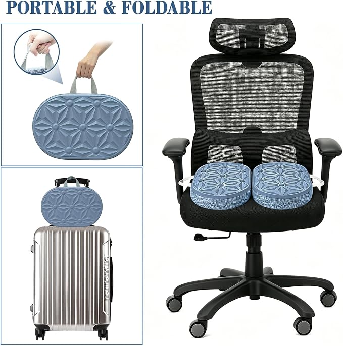 Cooling Gel Enhanced Memory Foam Seat Cushion, Desk Chair Seat Cushion, Office Chair Cushions, Foldable Portable, Back Sciatica Coccyx Tailbone Pain Relief, Driving Car Airplane Wheelchair Bleachers - Image 9