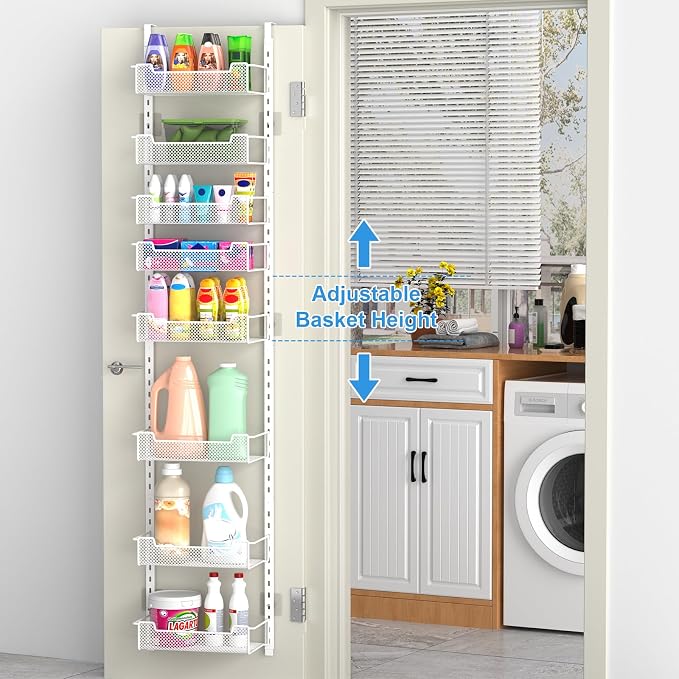 VyGrow 12.3" W Narrow Over the Door Pantry Organizer, 8-Tier Over the Door Organizer with Adjustable Basket, Pantry Door Organization for Pantry Kitchen Storage Room Spice Rack, White - Image 2
