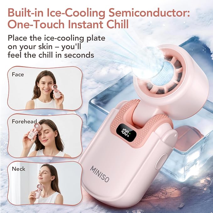 MINISO Portable Handheld Fan with Cooling Plate, Mini Turbo Personal Fan | 3 in 1 USB Rechargeable Small Fan, 5-Speed, Foldable with Ice Cooler, Max 8 H Cooling for Travel, Office, Shopping, Camping - Image 2