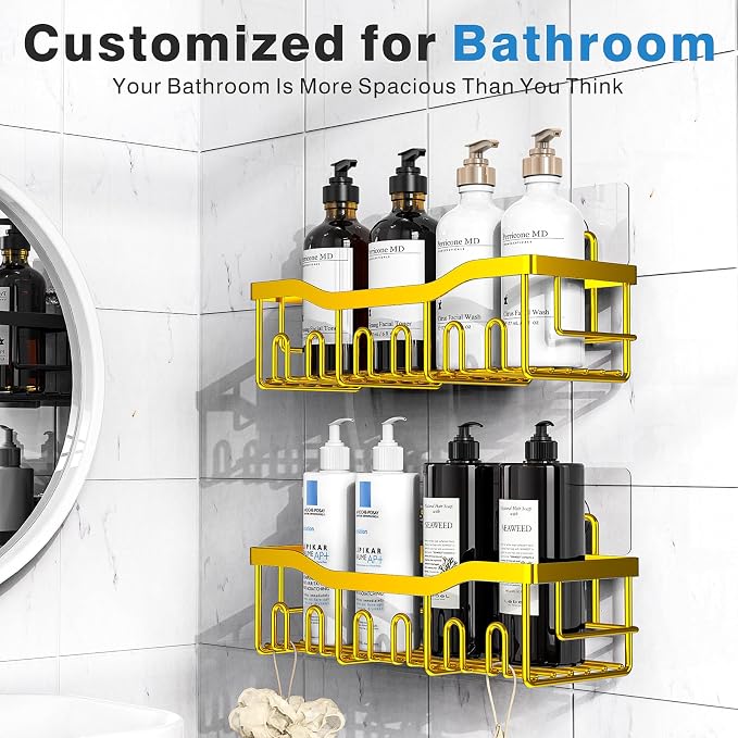 EUDELE Shower Caddy 2 Pack, Adhesive Organizer for Bathroom Storage, Home Decor & Kitchen, No Drilling, Rustproof Stainless Steel Shelf, Bathroom Decor Sets - Image 2