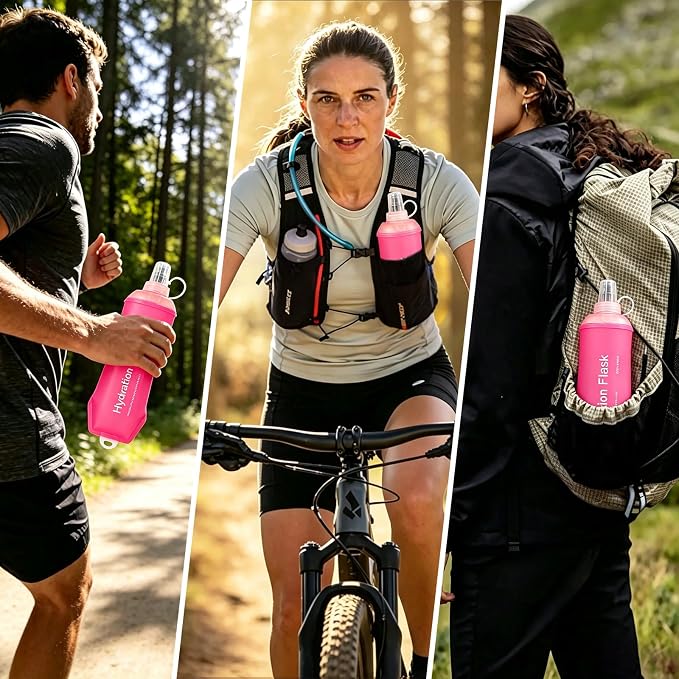 500ml Soft Flask, Shrink As You Drink Collapsible Water Bottles for Running Vest & Hydration Pack, BPA-Free Leak-Proof TPU Folding Bottle for Hiking Cycling Climbing Jogging-Pink - Image 7