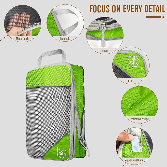8 Set Compression Packing Cubes for Travel, Expandable Luggage Organizer with Shoe Bag & Laundry Bag - Lightweight Suitcase & Backpack Travel Essentials (Green) - Image 4