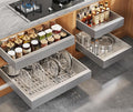Seinloes 4 Pack Expandable Pull Out Cabinet Organizer 21"Deep With Raising Pad for Framed Cabinets,Slide Out Drawers With 4pcs Divider Racks,No Drill Roll Out Shelf,Adjustable Width 12.05"-20.4"Silver by Seinloes