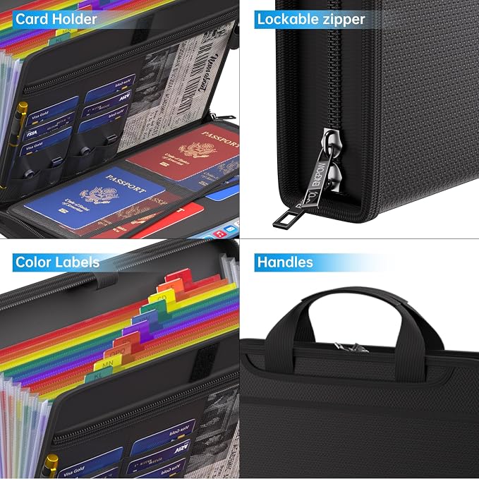ENGPOW Accordion File Organizer,Fireproof Expanding File Folder with Multi Pockets,13 Colorful Pockets Document Organizer with Handle & Labels,Portable Home Travel Safe Storage for Letter A4 Files - Image 7