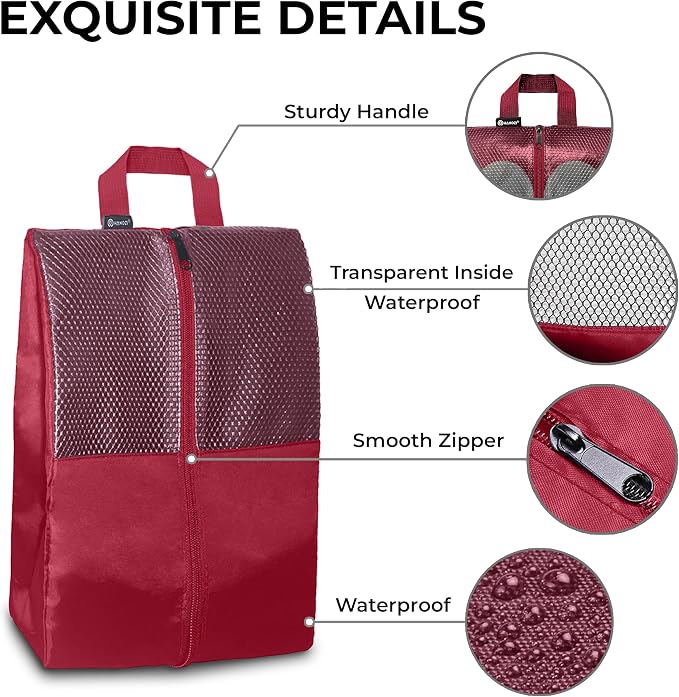 Shoe Bags For Travel, Used As For Storage or Shoe Travel Bag, Space Saving When Travelling With This Travel Shoe Bags For Packing, Featuring Waterproof Nylon Sneaker Bag. (Red, 2 Pack, Medium) - Image 3