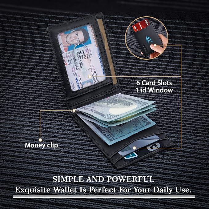 RUNBOX Slim Wallet for Men Genuine Leather RFID Blocking Bifold Minimalist Front Pocket Mens Wallet with Money Clip Thin Gift Box - Image 4