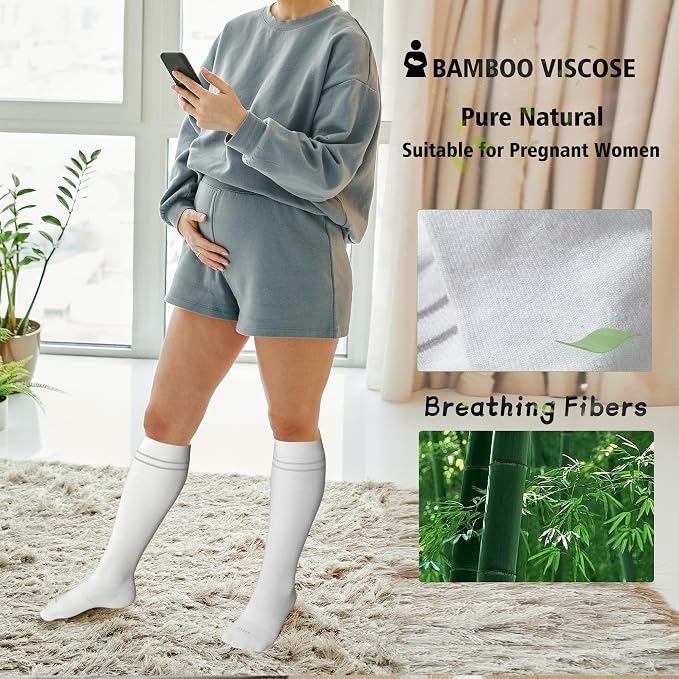 LEVSOX Viscose Made from Bamboo Compression Socks for Pregnant Women 20-30 mmHg Knee High Cute Mens Supports Socks for Travel - Image 4