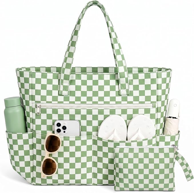 Large Beach Bags for Women, Waterproof Sandproof Beach Tote Bags Swim Pool Bags with Zipper & Wet Pocket Family by Unknown