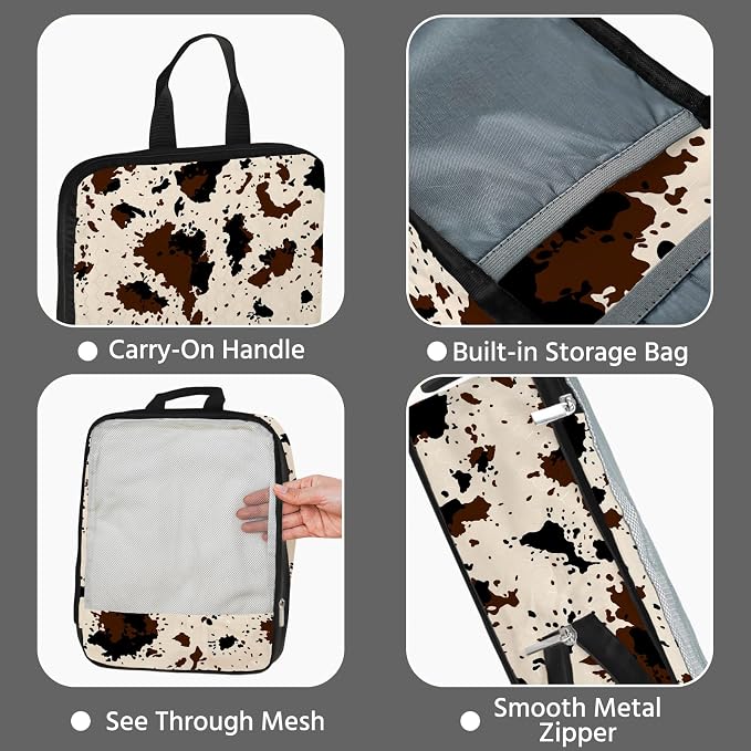 7 Pcs Compression Packing Cubes for Travel, Waterproof Suitcase Luggage Backpack Organizer with Toiletry Bag Travel Essentials for Women/Men-Cow Print - Image 4