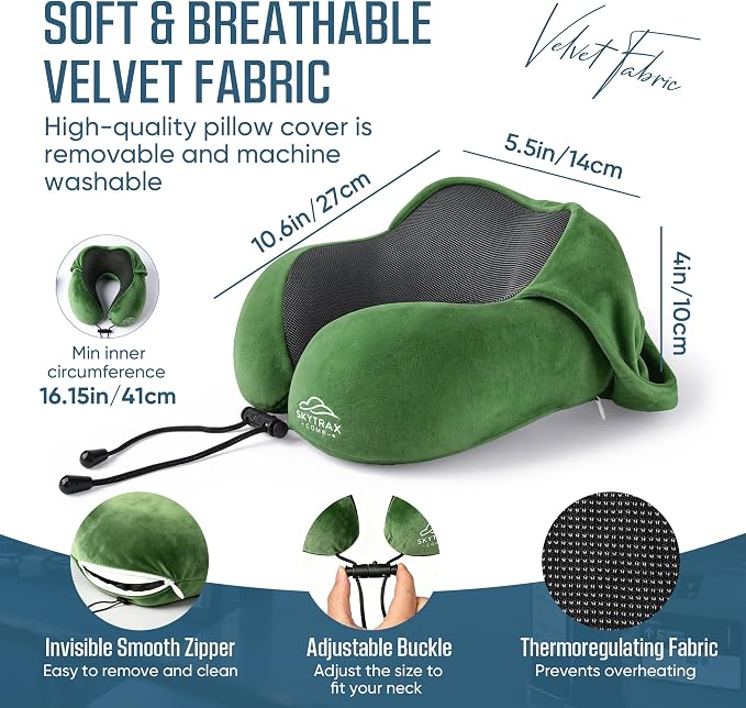 SkytraxComf® Travel Neck Pillow with Hood for Privacy on Long Flights | Memory Foam | Airplane Sleep | Safety-Tested Materials | Extra Large Hood | Chin Support | Earplugs | Washable Cover - Image 6