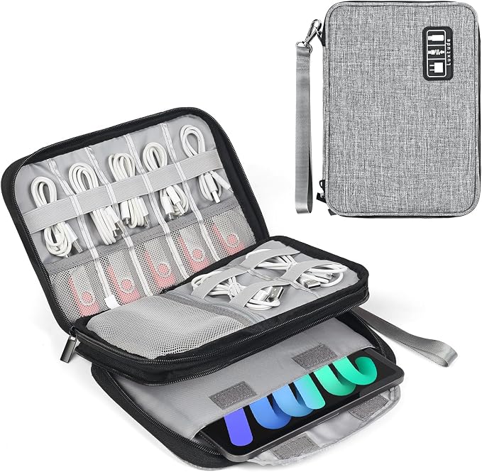 Double Layer Cord Organizer Bag, Portable Cable Storage Case, Flat Electronic Organizer Travel Case, Portable Tech Bag for Cable/Cord Storage/iPad (up to 7.9")/Wall Charger/Electronics by Luxtude