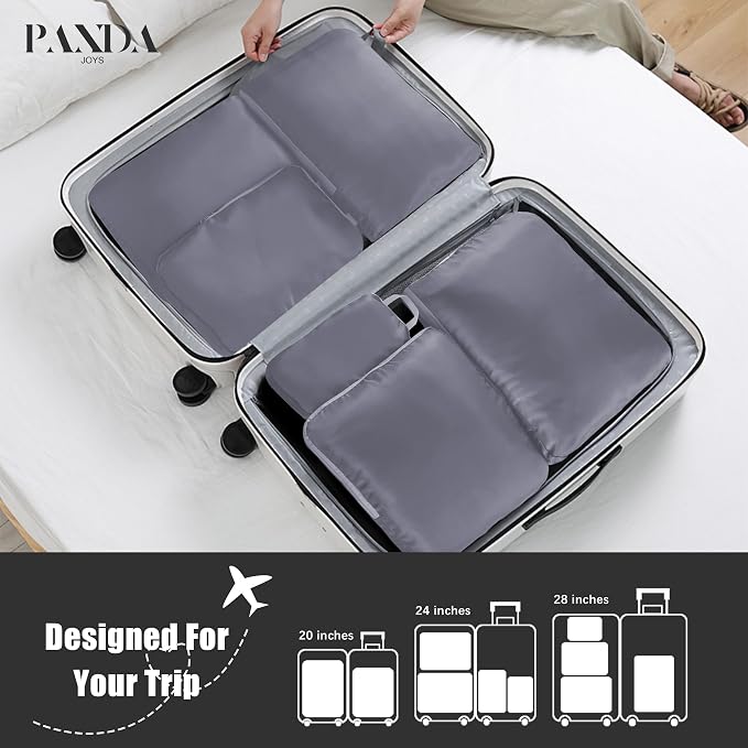 4 Set Compression Packing Cubes Travel - Travel Accessories Expandable Packing Organizers for Carry On - Essentials Luggage Bags - Dark Grey - Image 6