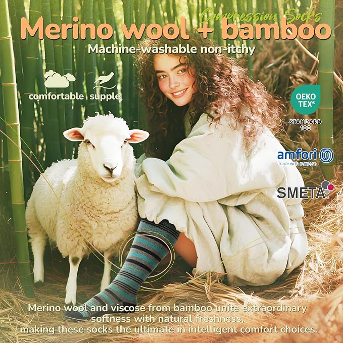 Merino Wool Compression Socks for Women Men 15-20 mmHg for flying | Soft & Breathable for Travel, Running - Image 2