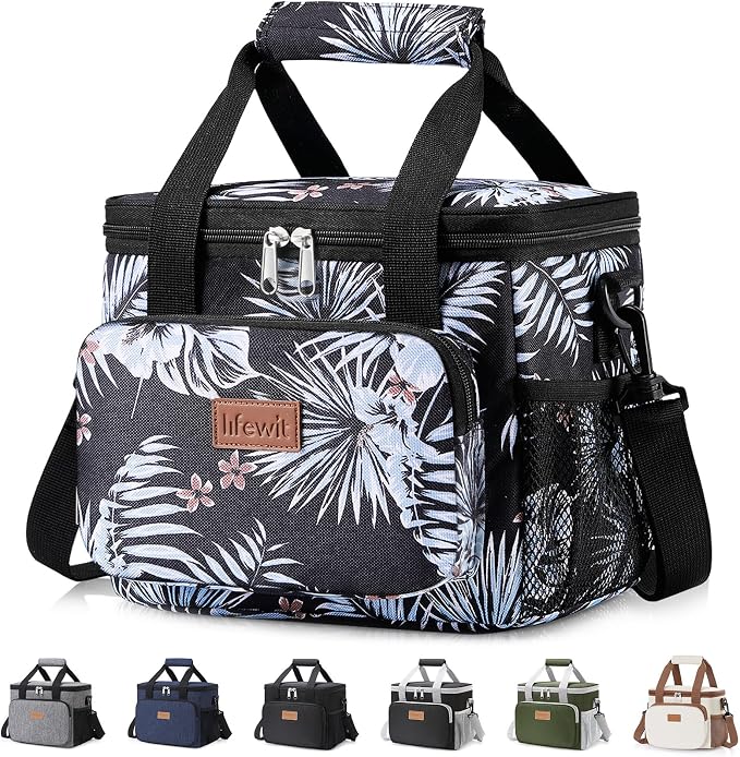 Lifewit Medium Lunch Bag, Insulated Lunch Box, Soft Cooler Cooling Tote for Adult Men Women, Flower 12-Can (9L) by Lifewit