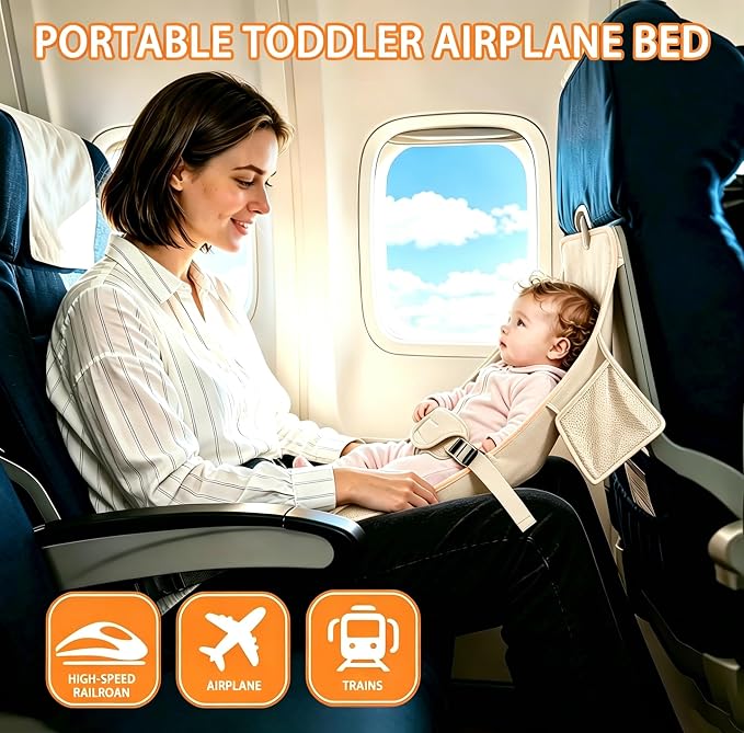Toddler Airplane Bed, White, Baby Travel Essentials, 31 * 17Inch | Portable Seat Extender Travel Bed for Kids, Soft Baby Travel Essentials for Flying, Long Flight Must Haves Footrest - Image 3