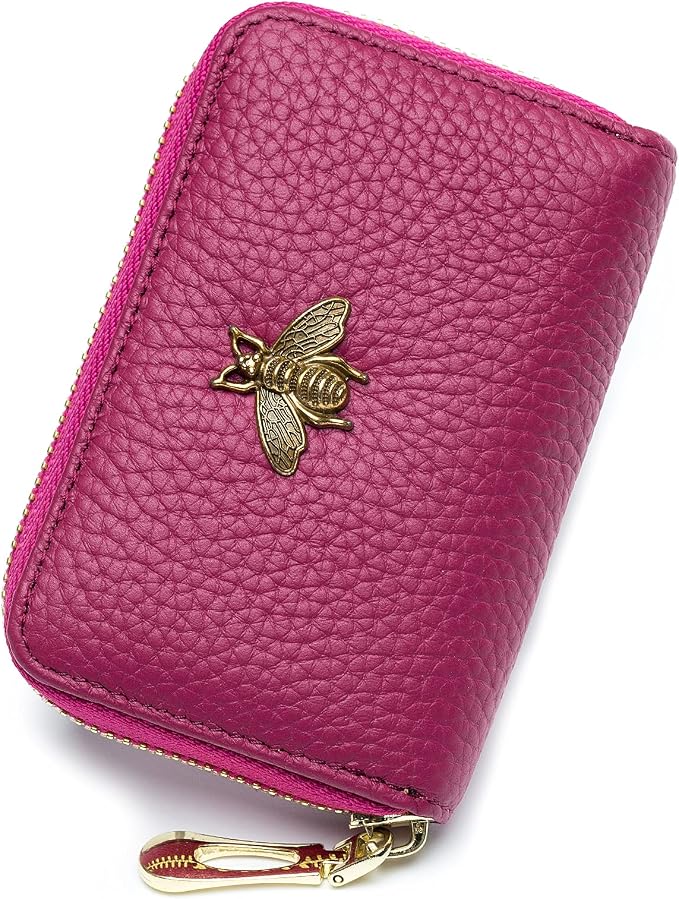 imeetu RFID Credit Card Holder, Small Card Wallet Women, Leather Card Case | Genuine Leather Women's Card & id Cases, Change Coin Purse with Zipper Keychain id Window, 20 Colors & 3 Styles, Daily, Gifts by imeetu