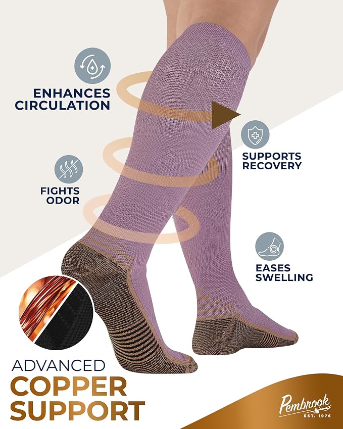 Pembrook 3 Pairs Copper Mens Compression Socks 20-30 mmHg, Running, Hiking, Athletic Cycling, Travel | Circulation Support - Image 2